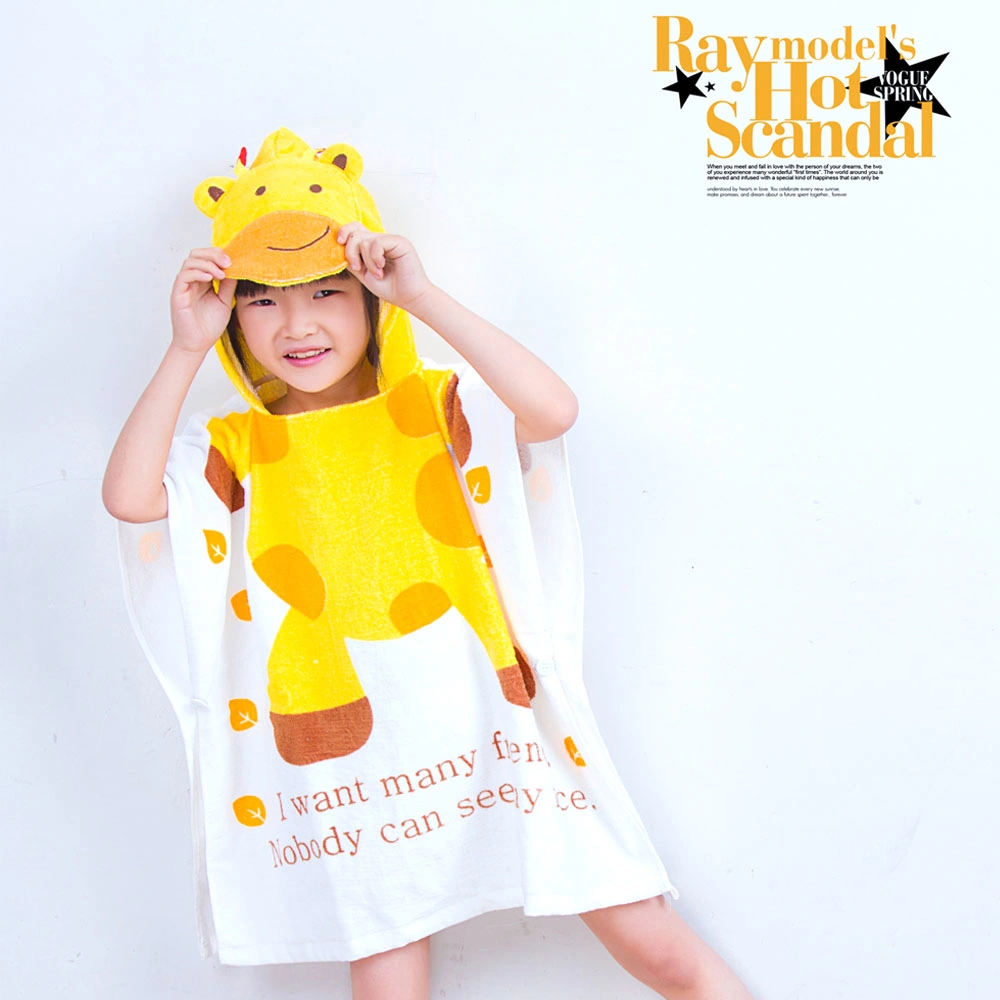 Manufactory Baby Gown Child Bathrobe Cartoon Animal Hooded Towel Beach Bath Cloak Poncho