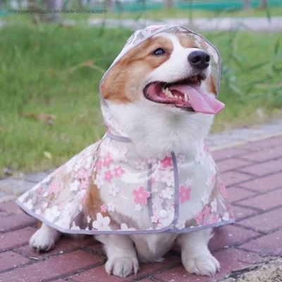 デザイン防水ペット製品フラワープリント犬透明レインコート